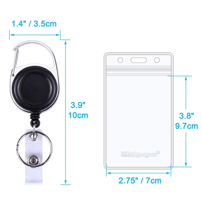Wisdompro Badge Holder with Retractable Reel, 2 Pack Vertical Double Sided Clear ID Badge Card Holder and Carabiner Badge Reel with 24 inch Pull Cord - Image 2